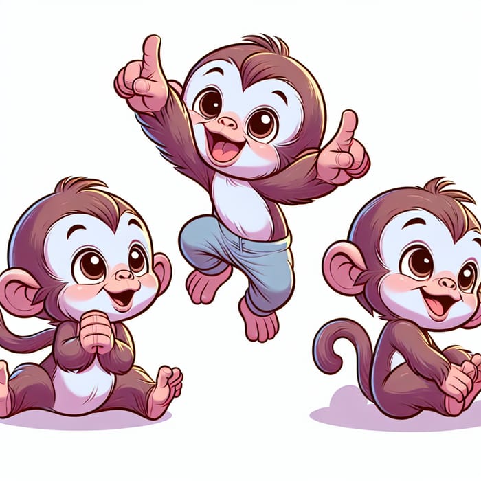 Cute Cartoon Baby Monkeys Jumping in Three Poses Vector
