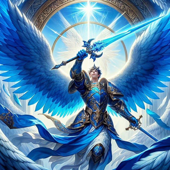 Blue-Winged Archangel with Blue Sword - Heavenly Guardian