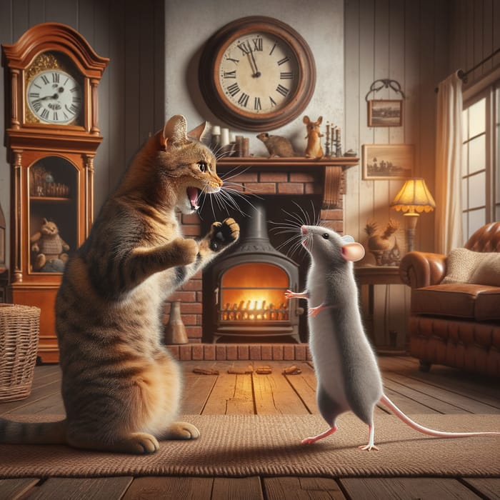 Cat and Mouse Spat in Cozy Corner