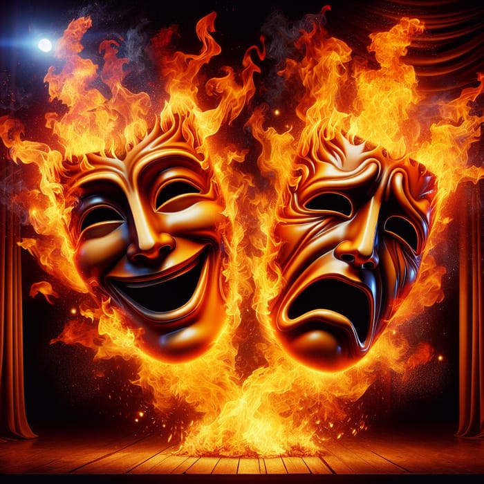 Comedy and Tragedy Theatre Masks Engulfed in Flames