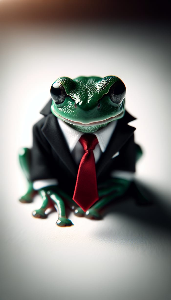 Elegant Black Suit Red Frog: Radiating Charm and Elegance