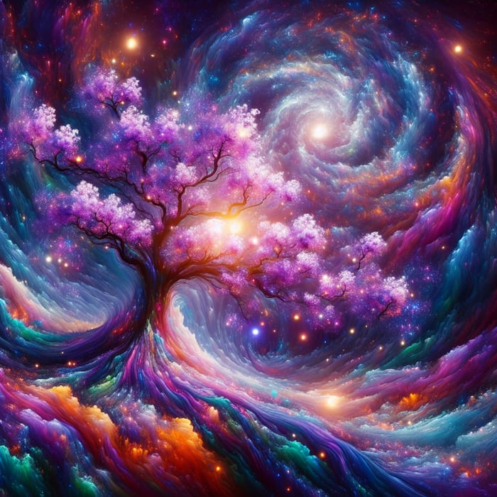 Ethereal Tree in Celestial Realm | Nebulas and Galaxies
