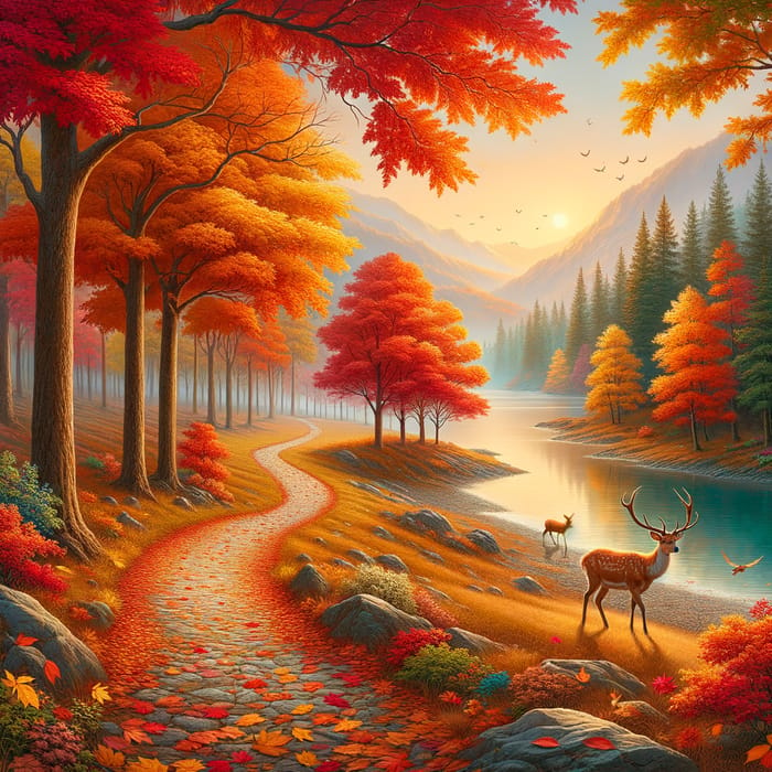 Autumn Nature Scene | Colorful Foliage, Clear Lake View