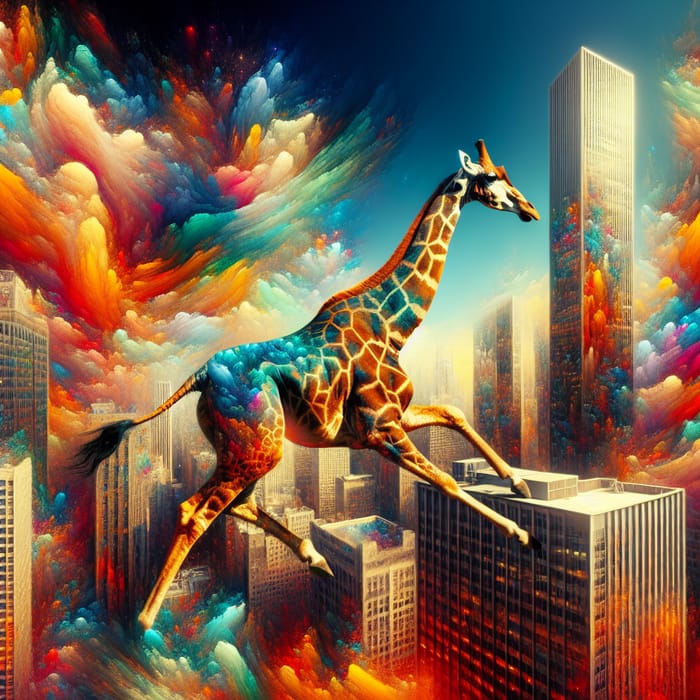 Majestic Giraffe in Urban Landscape - Surreal Artwork View