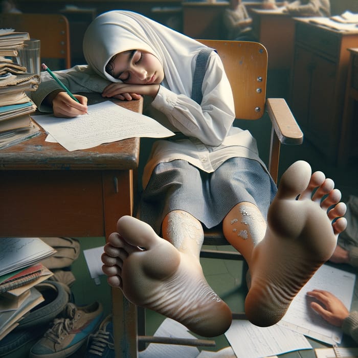 Imaginative Scene of an Eleven-Year-Old Middle-Eastern Girl in Classroom
