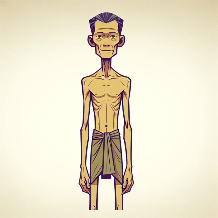 Emaciated Middle-Aged Man Illustration | Malnourished Figure Emaciated Middle-Aged Man Illustration | Malnourished Figure