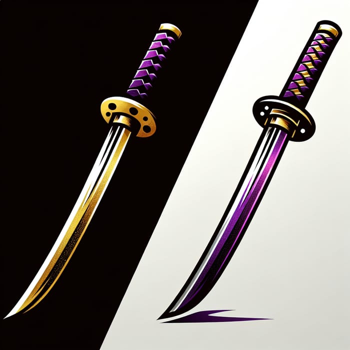 Elegant Gold & Purple Katana Sword Logo Design