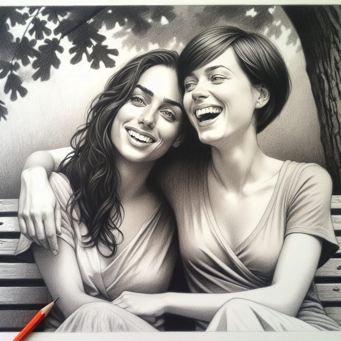 Heartfelt Women Friendship Pencil Drawing
