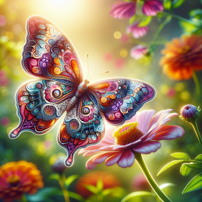 Colorful Butterfly Alighting on Blooming Flower