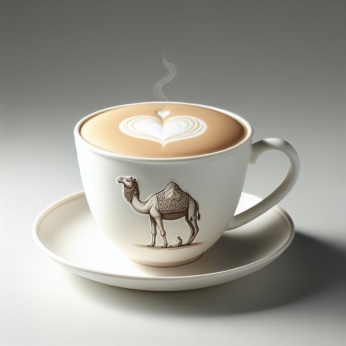 White Cappuccino Cup with Camel and Heart Shape Art