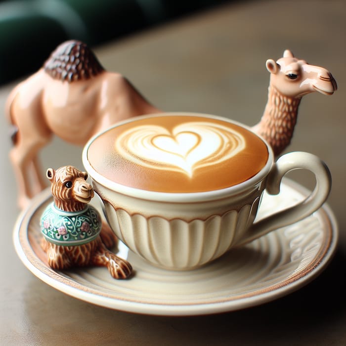 Cappuccino Cup with Camel and Heart-Shaped Cream