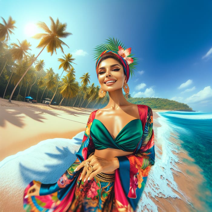Curvy Beach Goddess in Exotic Tropical Landscape