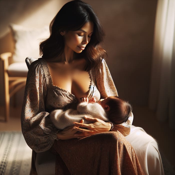 Beautiful Moment of South Asian Mother Breastfeeding Baby
