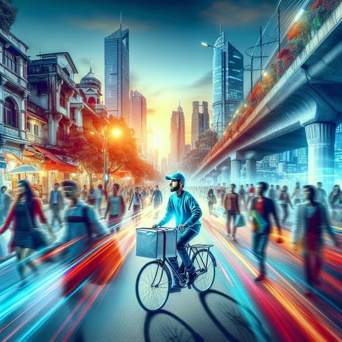 Bustling City Bike Delivery: Vibrant Scene in South Asia