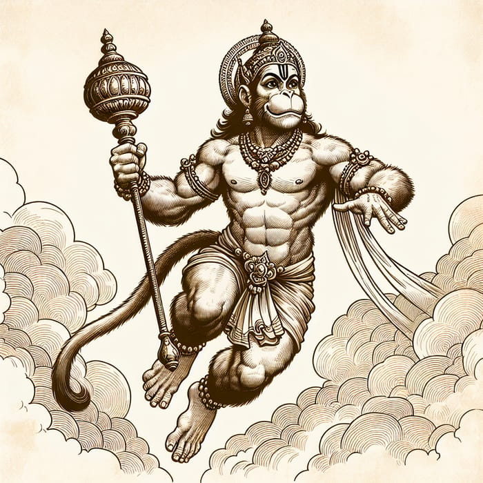 Hanuman Illustration - Hindu Mythology Devotee Artwork