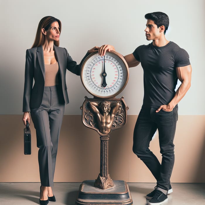 Professional vs Casual: Woman and Man on Scales