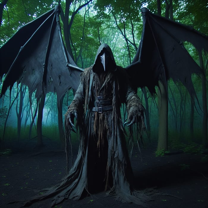 Nightmare Scarecrow Monster: Bat-Like Vigilante in Dark Woods