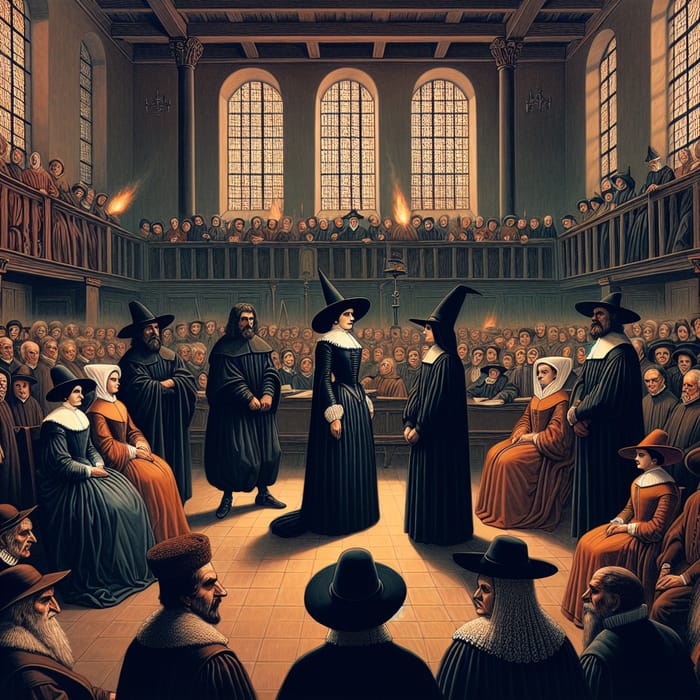 Historical Witches Trial Scene in Inquisition Courtroom