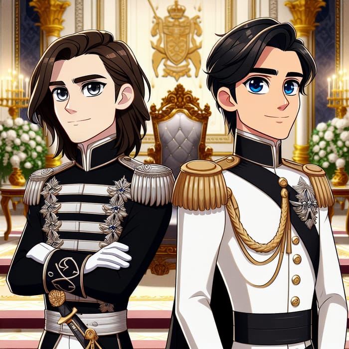 Regal Public Figures in Opulent Palace | Animated Fairy Tale Style