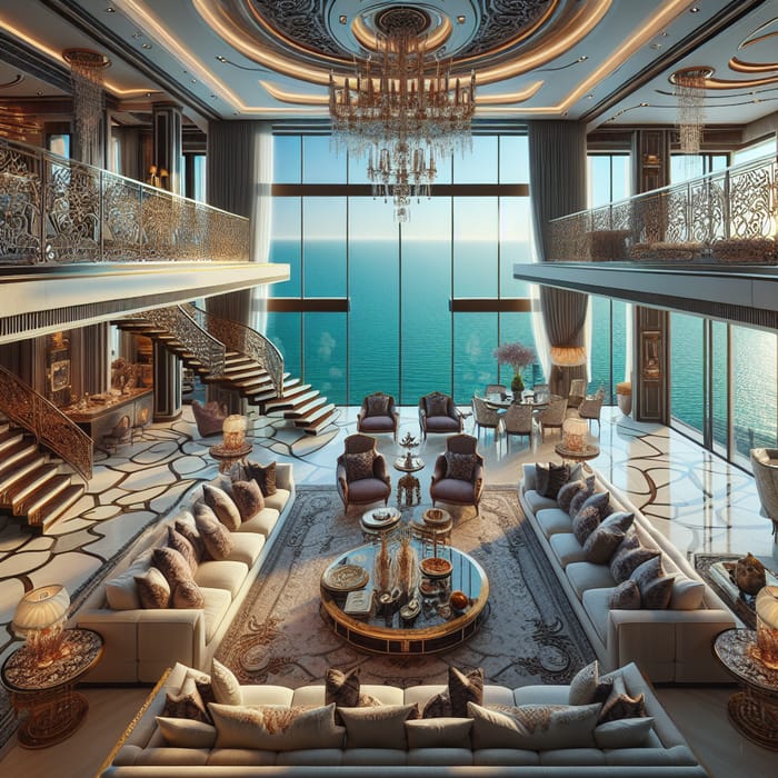 Luxurious Seaside Villa with High Living Room & Lavish Interiors