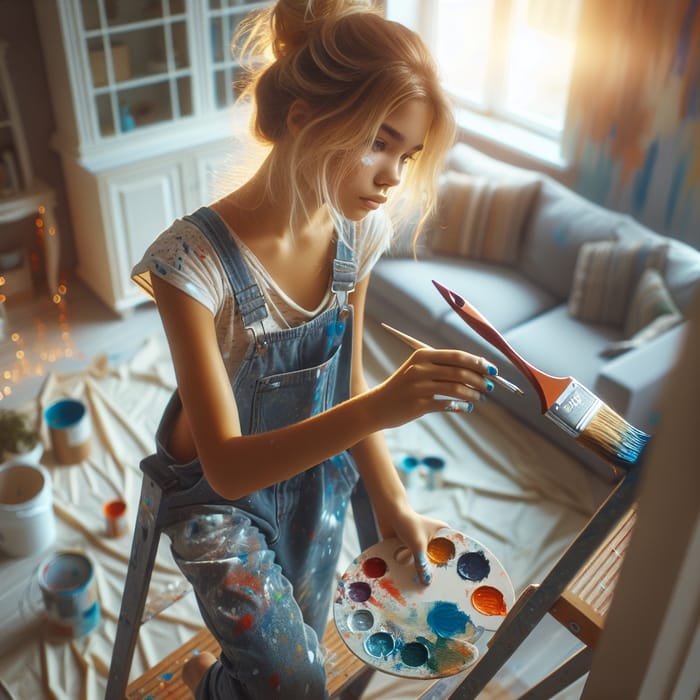 Blond Girl Painting a Living Room Artwork
