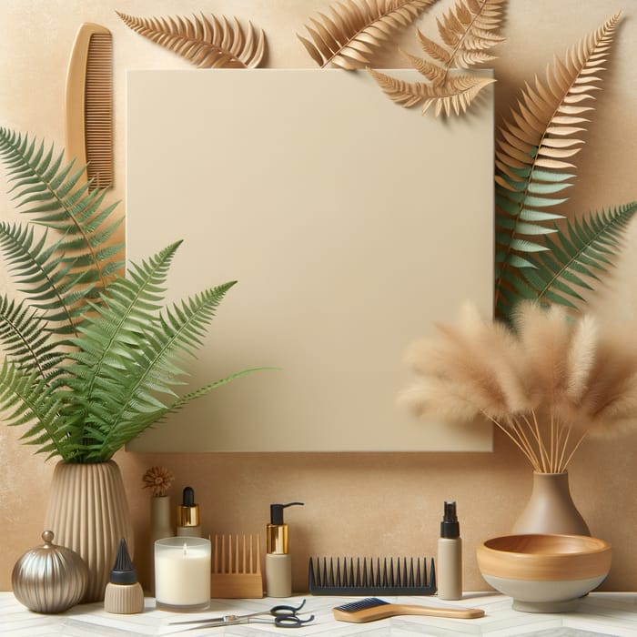 Beige Hair Salon Background with Fern Plants - Stylish and Natural Décor