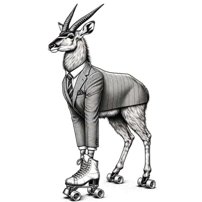 Furry Antelope in Tailored Suit & Roller Skates Line Art