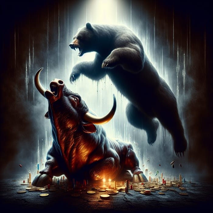 Dramatic Illustration of Bear Market Victory - Financial Art