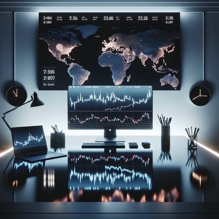 Minimalist Forex Trading Scene - Elegant Desk Setup with Live Trading Data