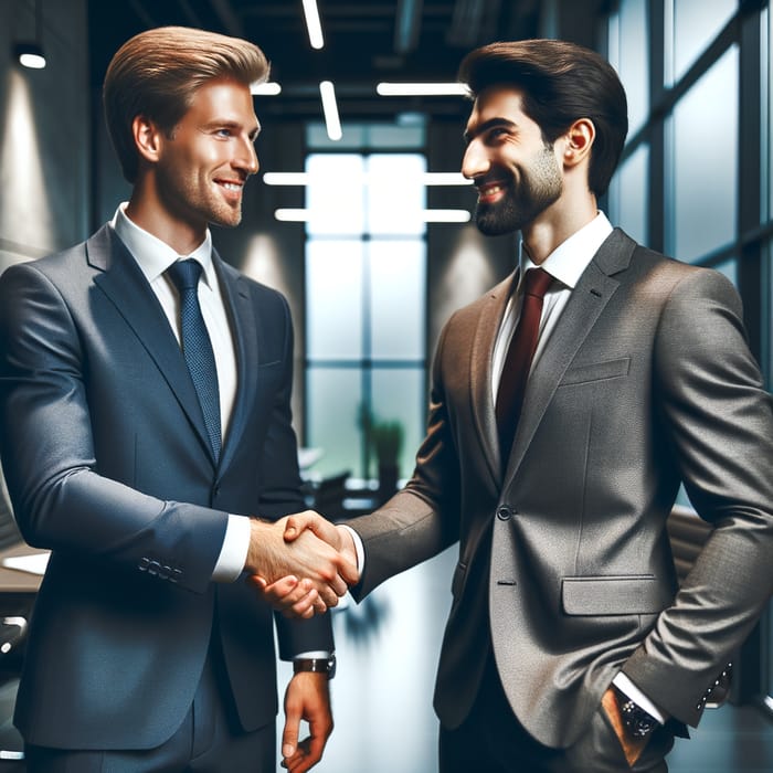 Confident Businessmen Shake Hands in Professional Setting