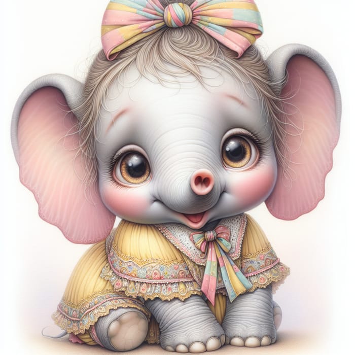 Enchanting Amy: Joyful Little Elephant in Pastel World