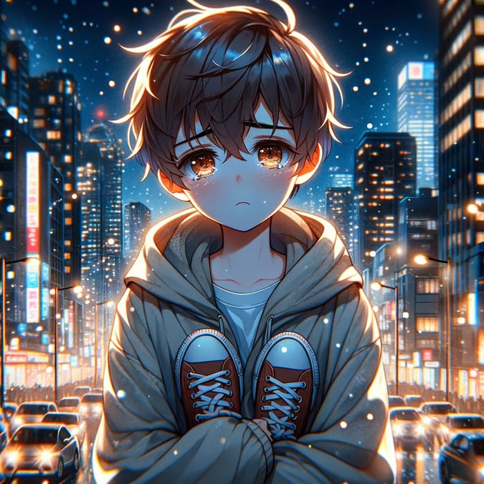 Heartbroken Lone Boy with Signature High-Top Sneakers in Night City