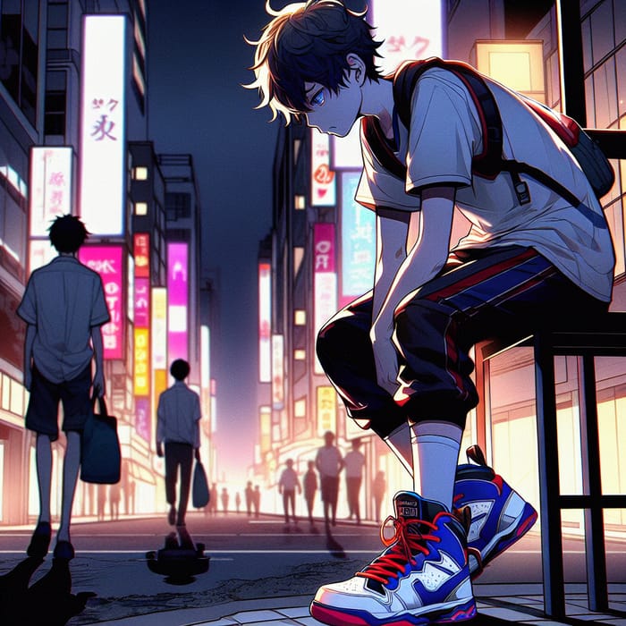 Lonely Boy in Night City with Nike Jordan Sneakers