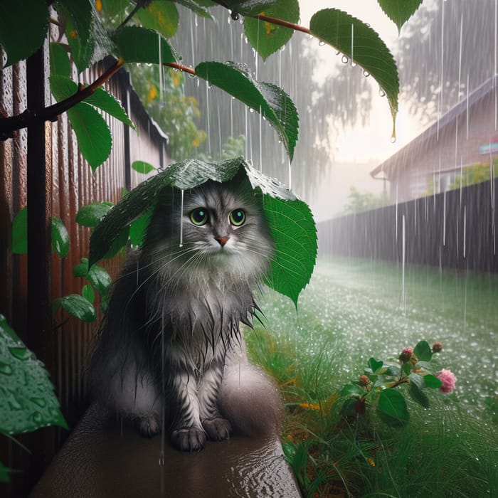 Cat Sheltering from Rain