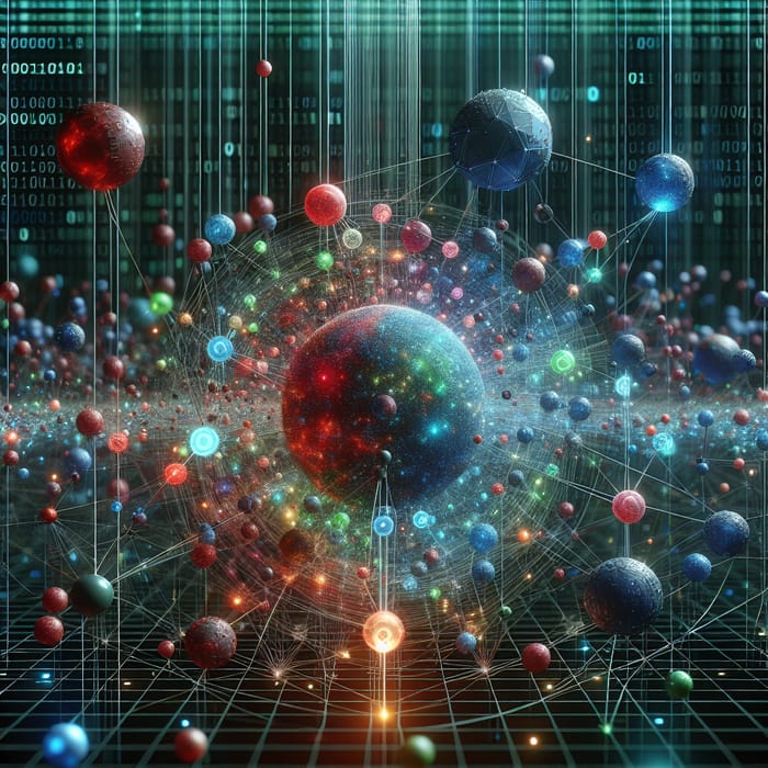 Intricate Networking Visualization: Glowing Spheres & Digital Threads