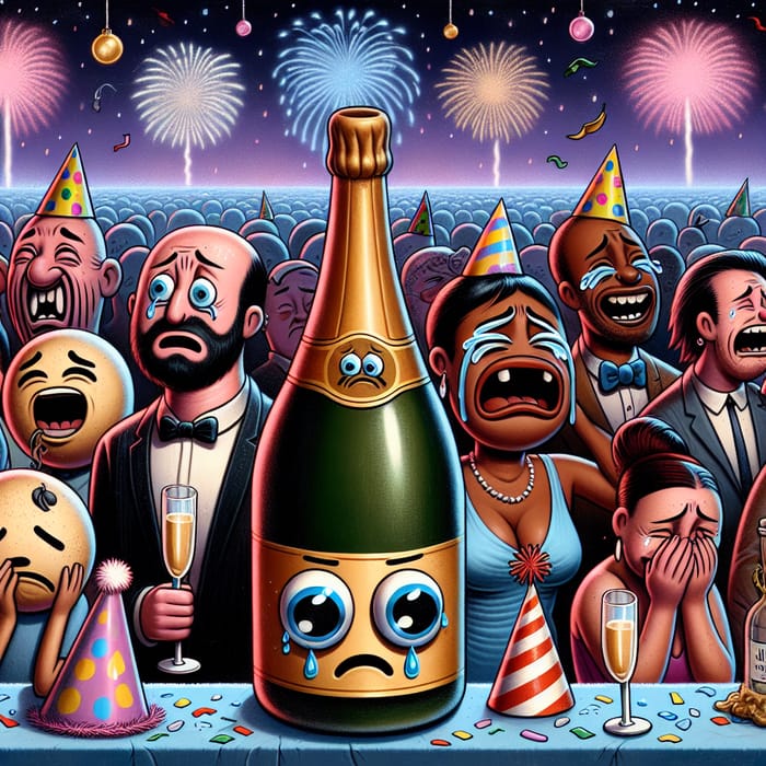 Sad New Year Art: Humor & Funny Scene with Anthropomorphic Characters