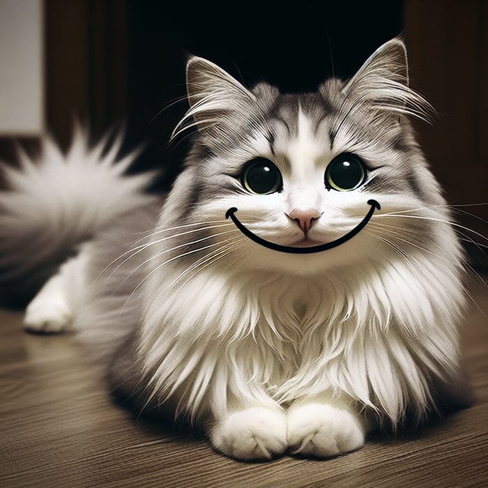 Smiling Cat with Bright Green Eyes
