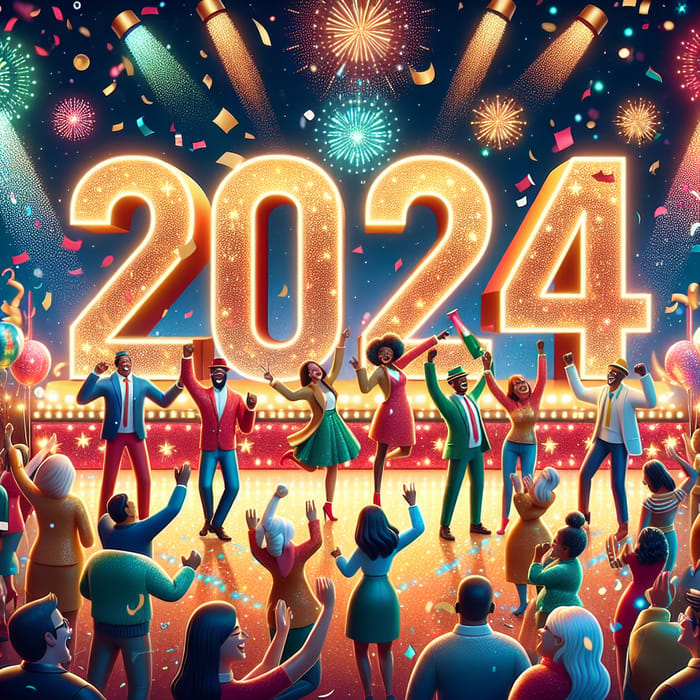 Happy New Year 2024 Celebration - Festive Scene