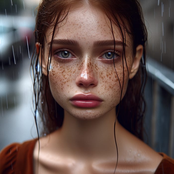 Young Freckled Woman with Tearful Eyes in 4K Quality Photography