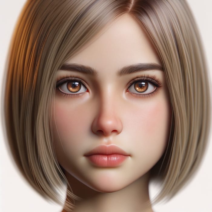 Photorealistic Girl with Brown Eyes and Blond Bob Haircut