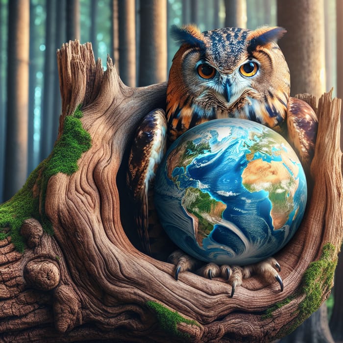 Innovative Owl Sculpture with Globe - Symbol of Wisdom