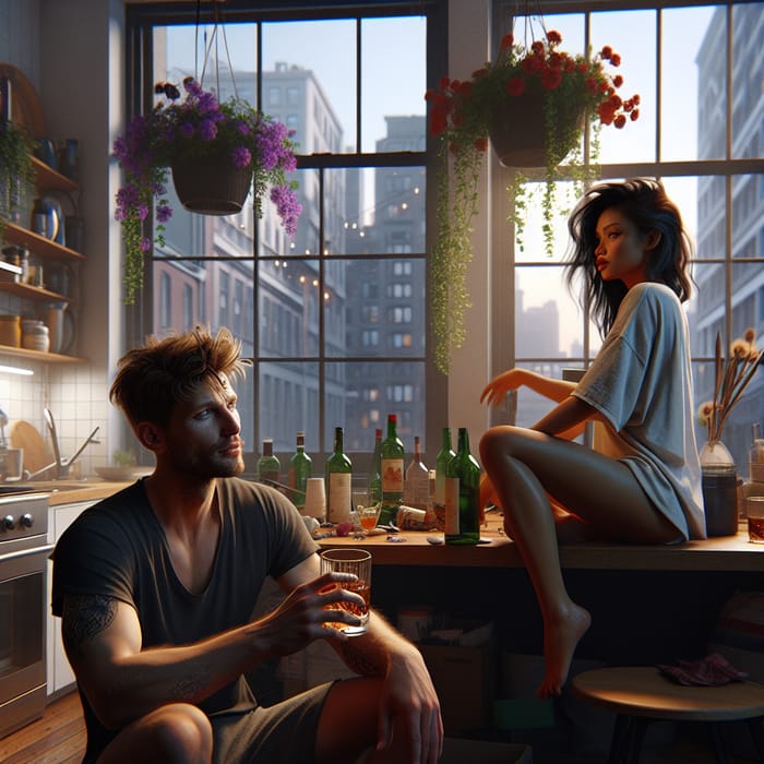 Cozy City Apartment Kitchen Scene: Romance at Dawn