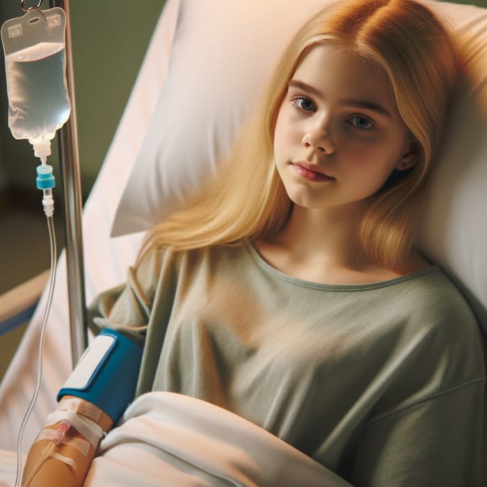 Serene Teen Girl in Hospital Bed with IV | Ambient Setting