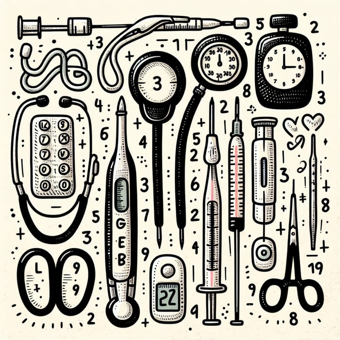 Medical Tools Doodle Design Name Set & Numbers