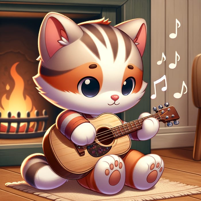 Adorable Cat Playing Guitar | Cozy Room Setup