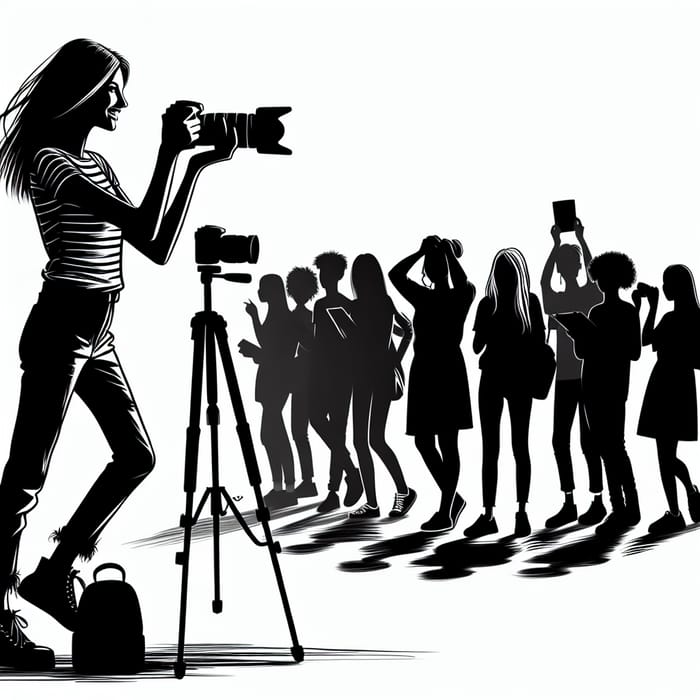 Silhouette of Female Photographer and Students Capturing Moment