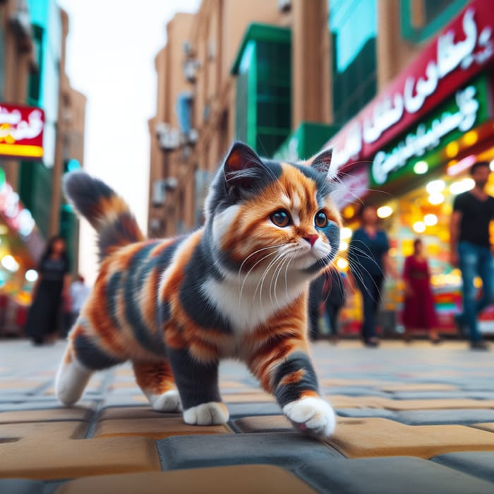 Cute Cat Walking in Vibrant Tashkent Streets | Playful Charm