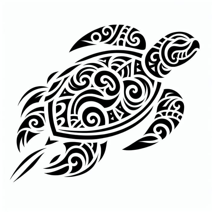 Polynesian Turtle Tattoo Design: Dynamic & Elegant Black Ink