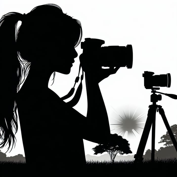 Female Photographer Silhouette Drawing with Camera and Tripod