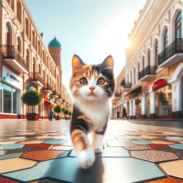 Cute Tricolor Cat Roaming Tashkent Streets